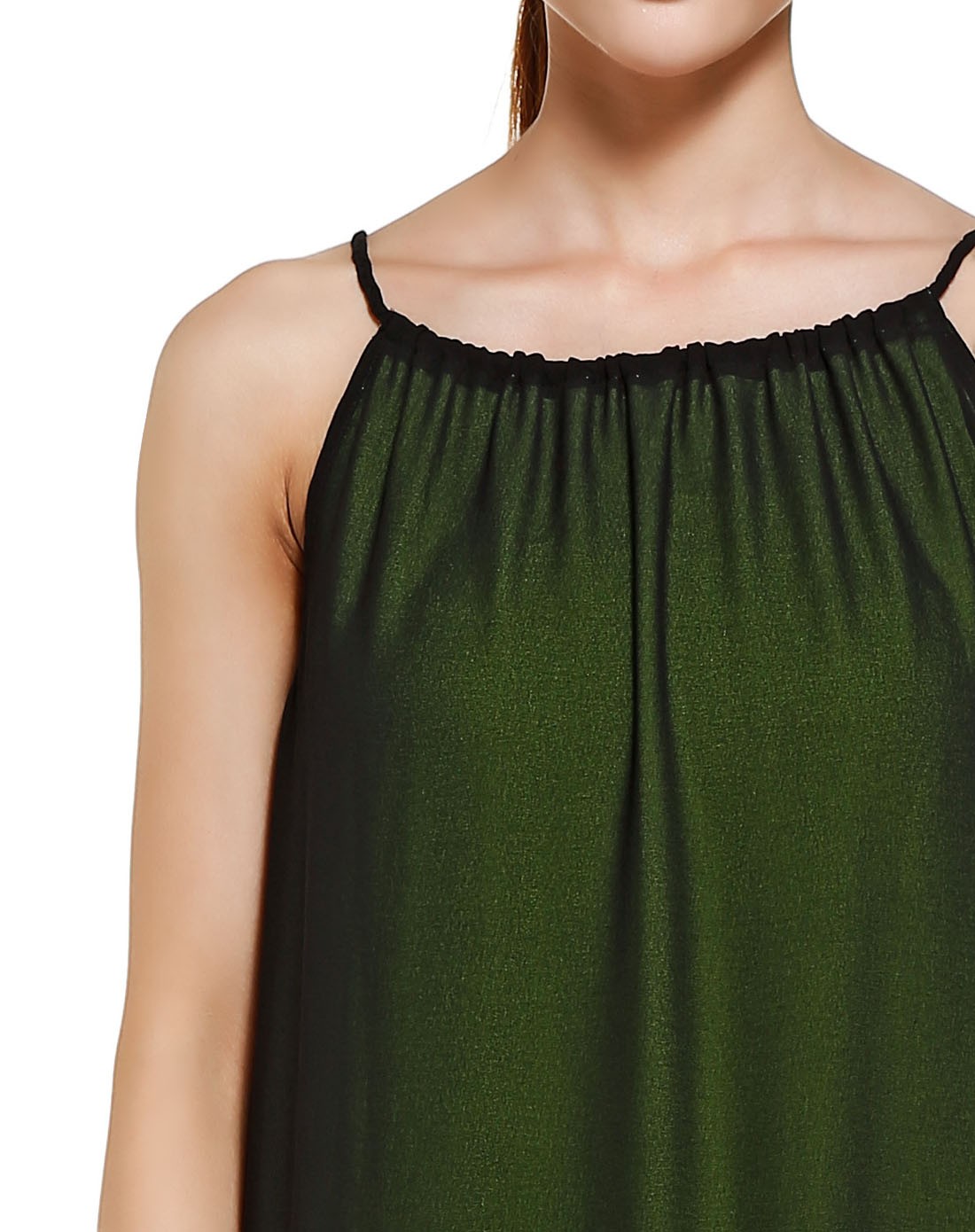 深绿色韩版双面穿吊带连衣裙