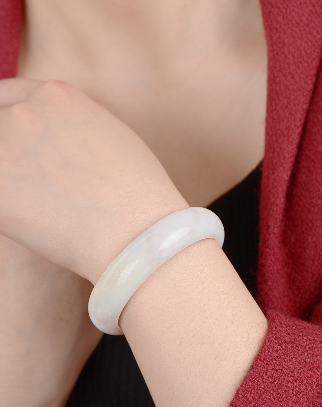 (56-58mm)中号天然a货翡翠缘转如意手镯(国家权威证书)