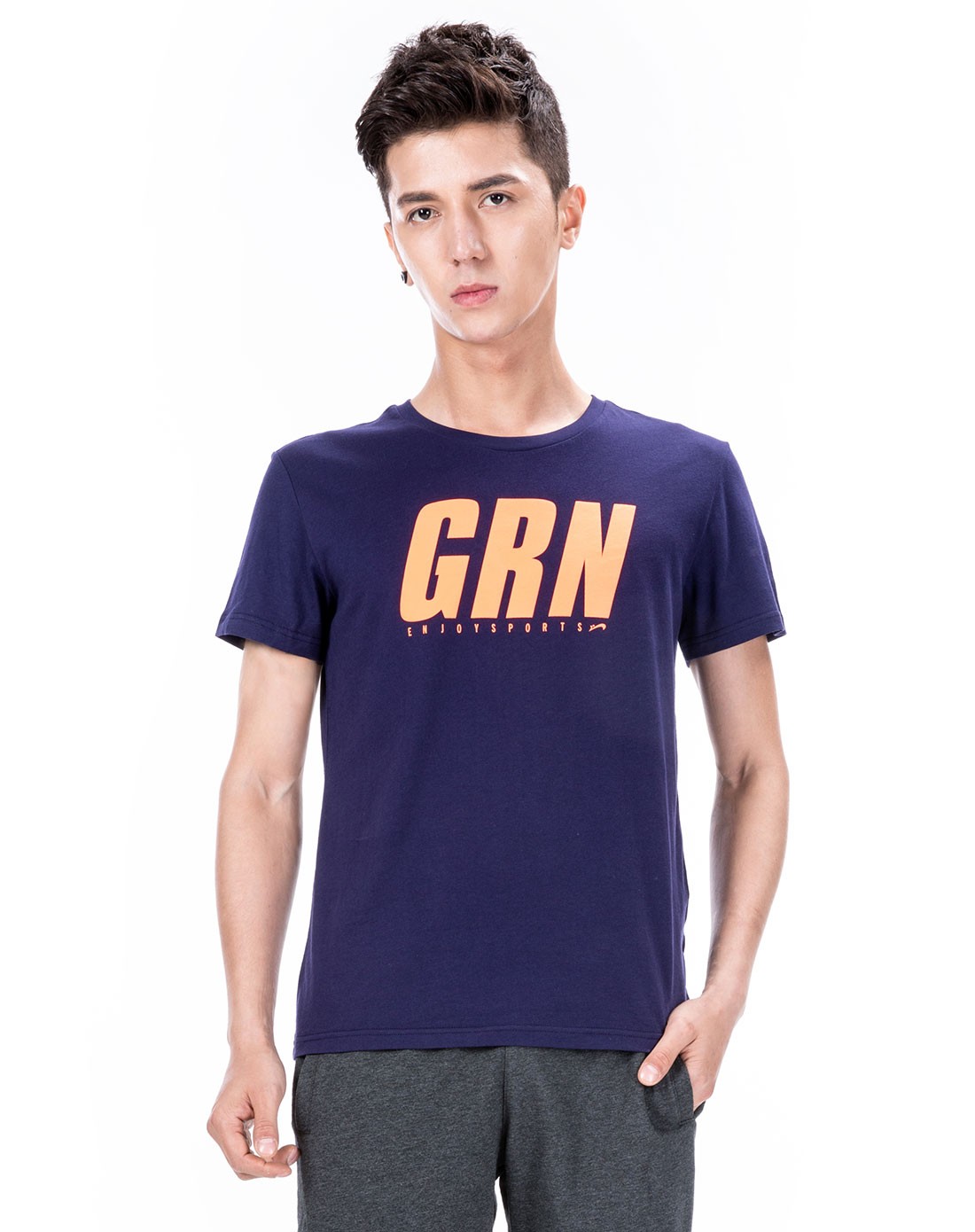 纯棉舒适 男款水墨蓝色短袖t恤 休闲百搭