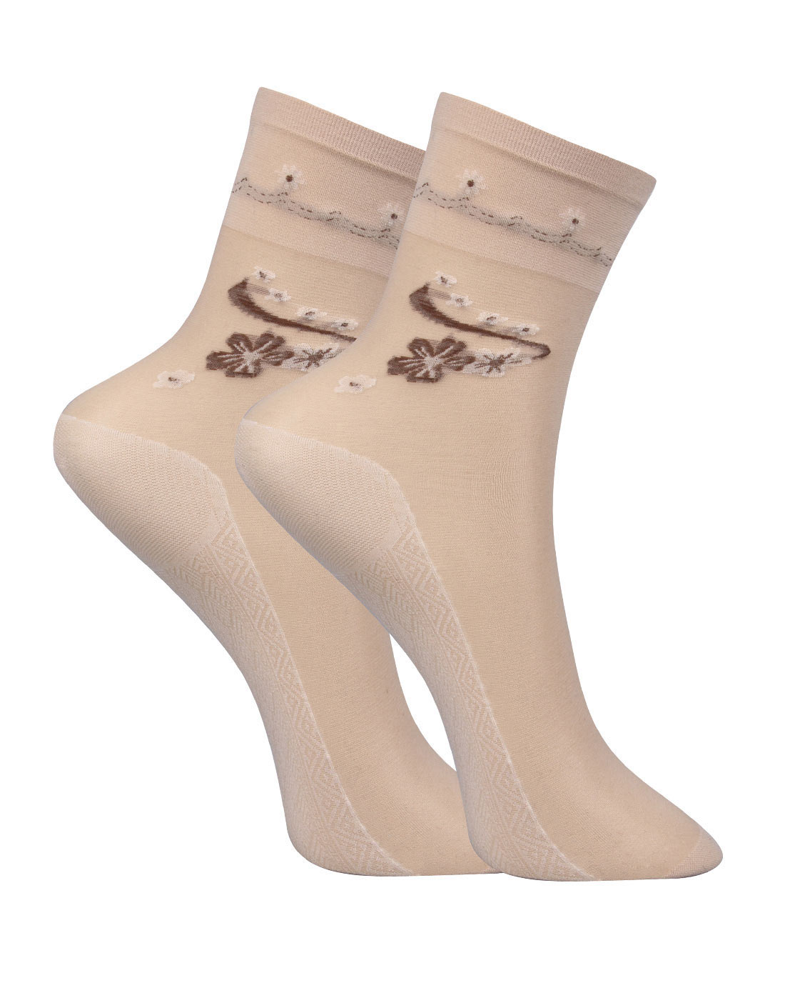 女士6双肤色春萌提花包芯丝短丝袜