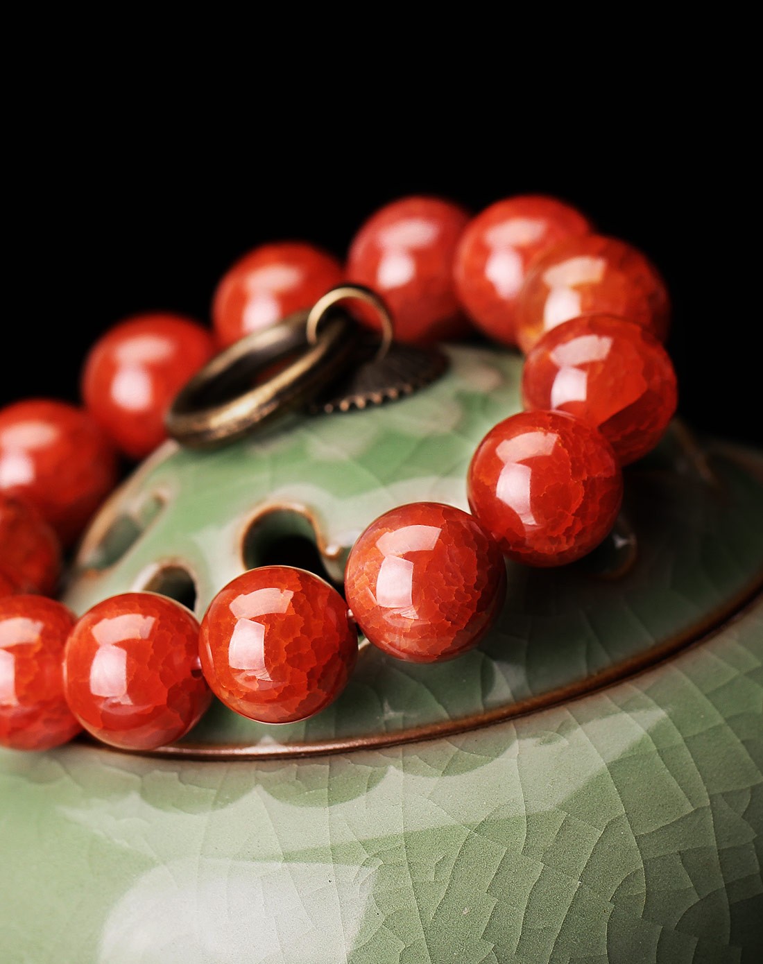 极品红龙纹玛瑙男士手串(附证书)