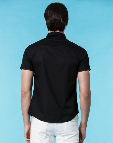 棉质 男士短袖衬衫黑色 吸热透气