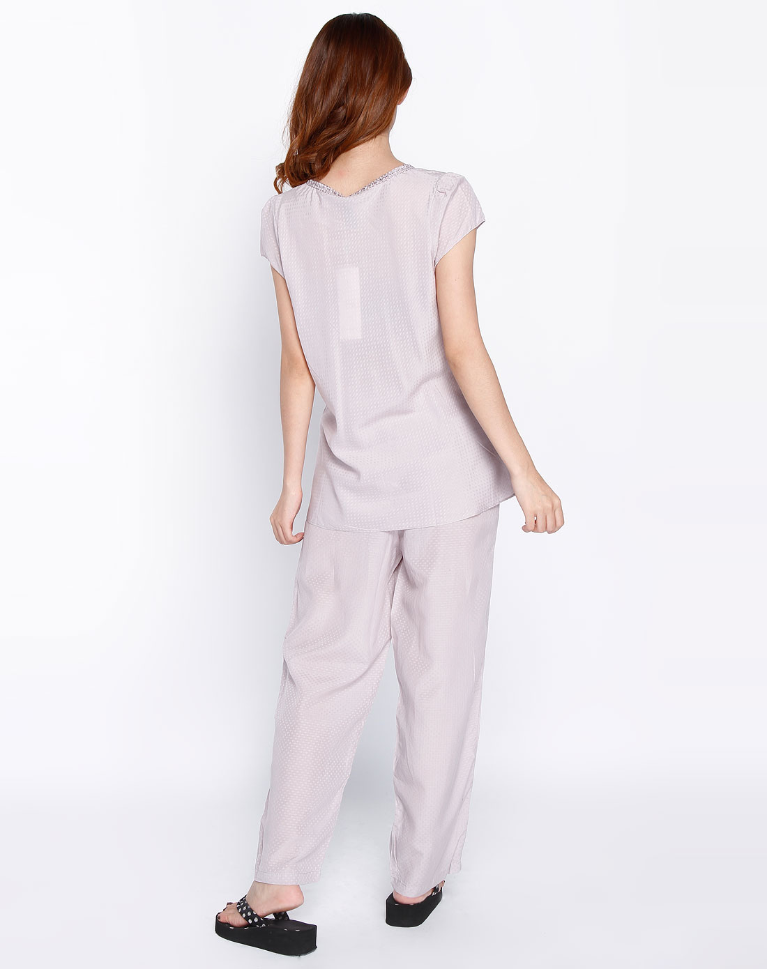 藕荷色v领短袖睡衣套装