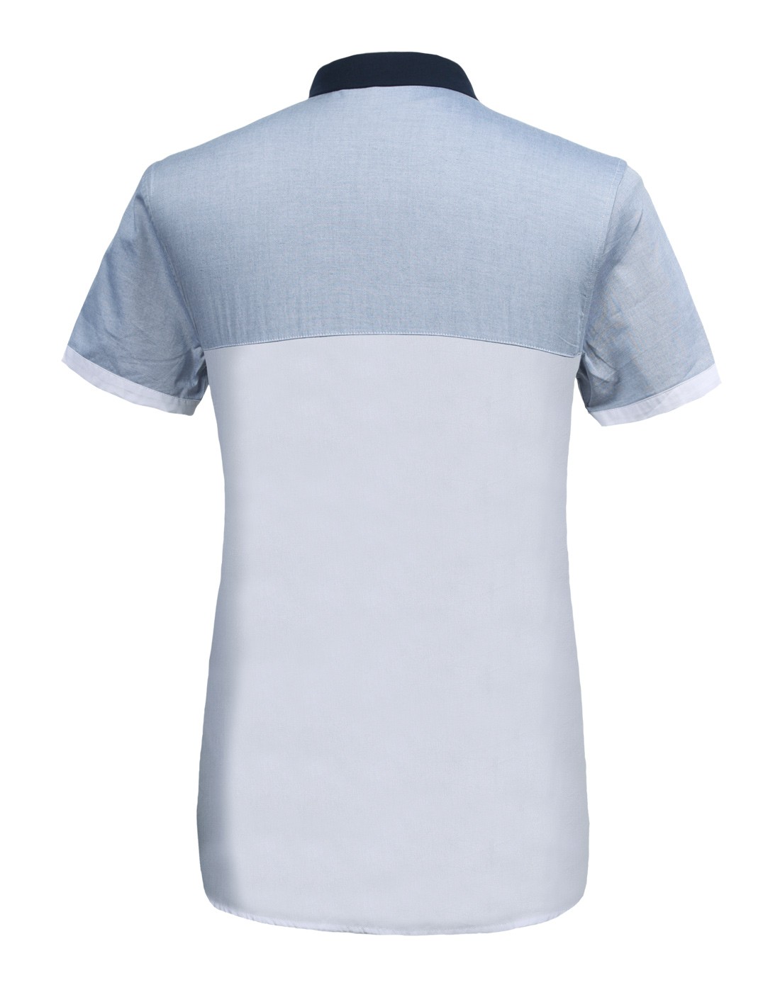 纯棉舒适 男款浅蓝灰配白色短袖衬衫 时尚拼色