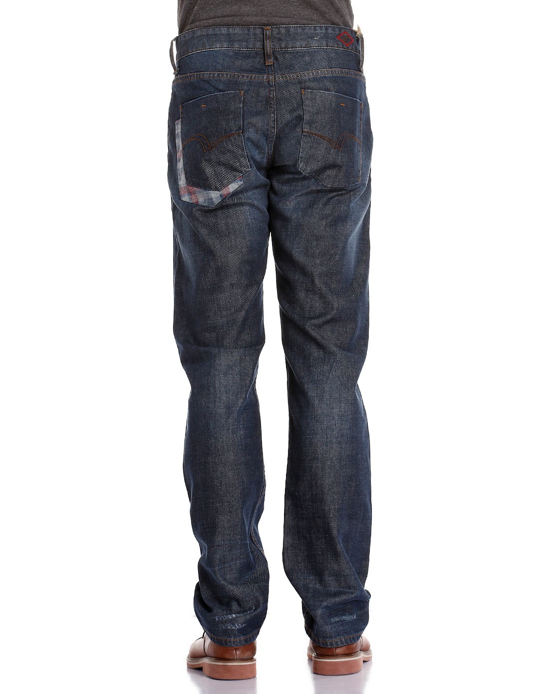 男款藏蓝色简约休闲中低腰牛仔长裤