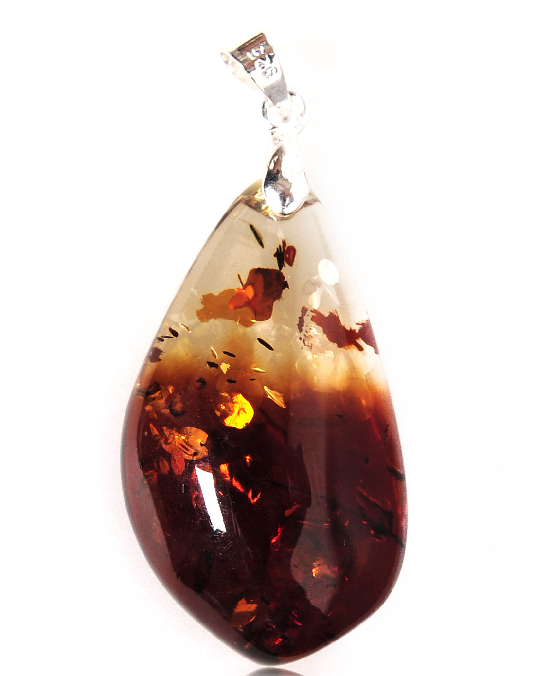 褐黄色天然精美双色琥珀吊坠(附鉴定证书)