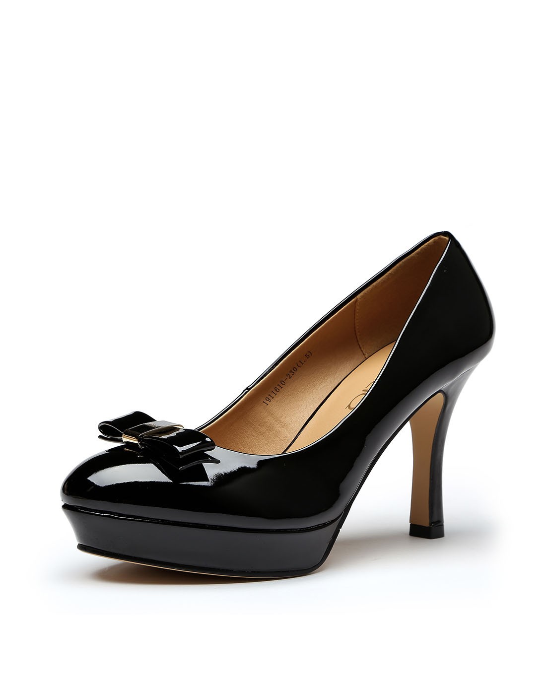 黑色圆头浅口高跟单鞋