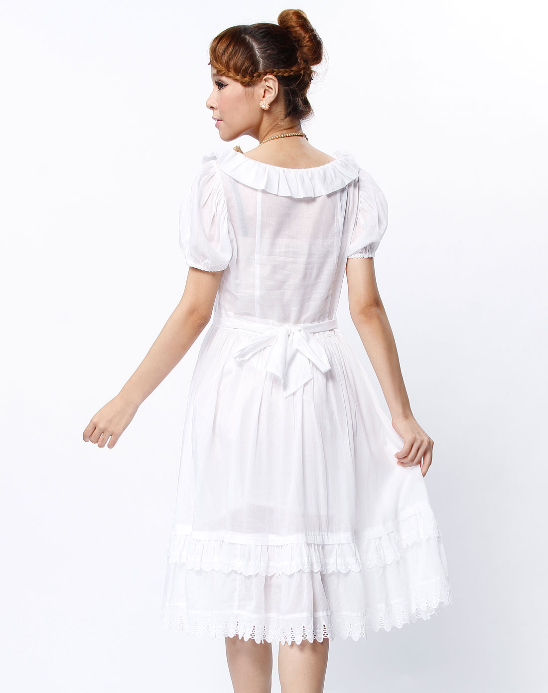 淑女屋 白色时尚短袖连衣裙