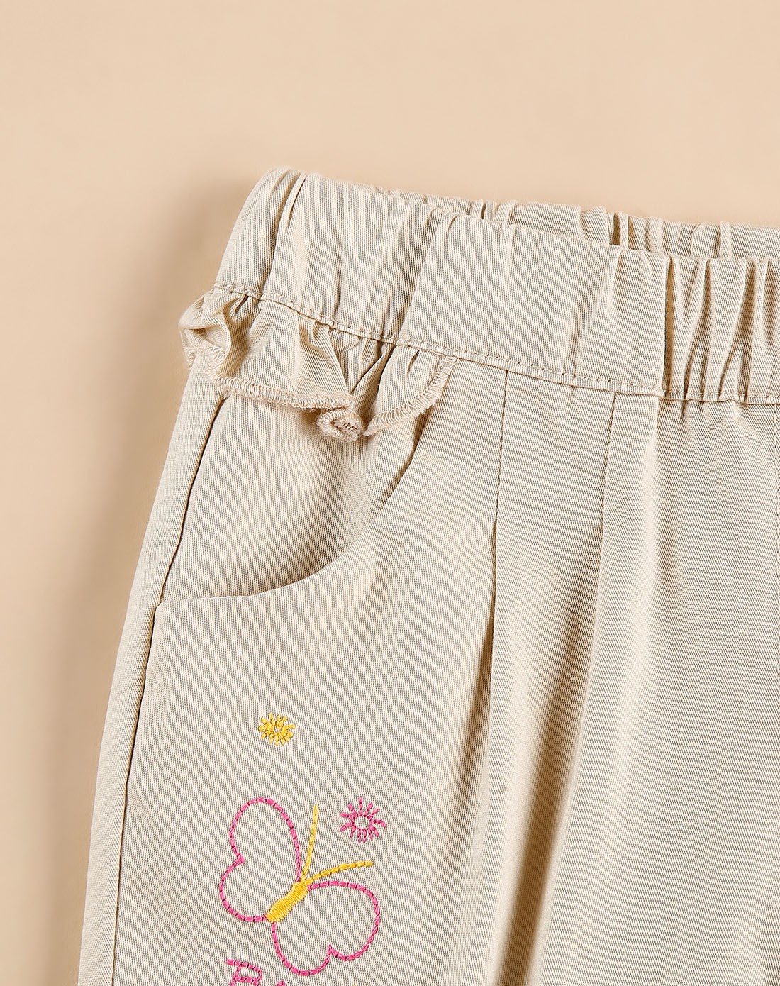 巴拉巴拉 女童浅卡其色翻布百搭七分裤