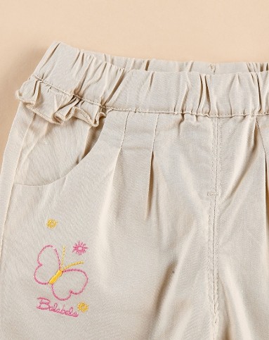 巴拉巴拉 女童浅卡其色修身翻布七分裤