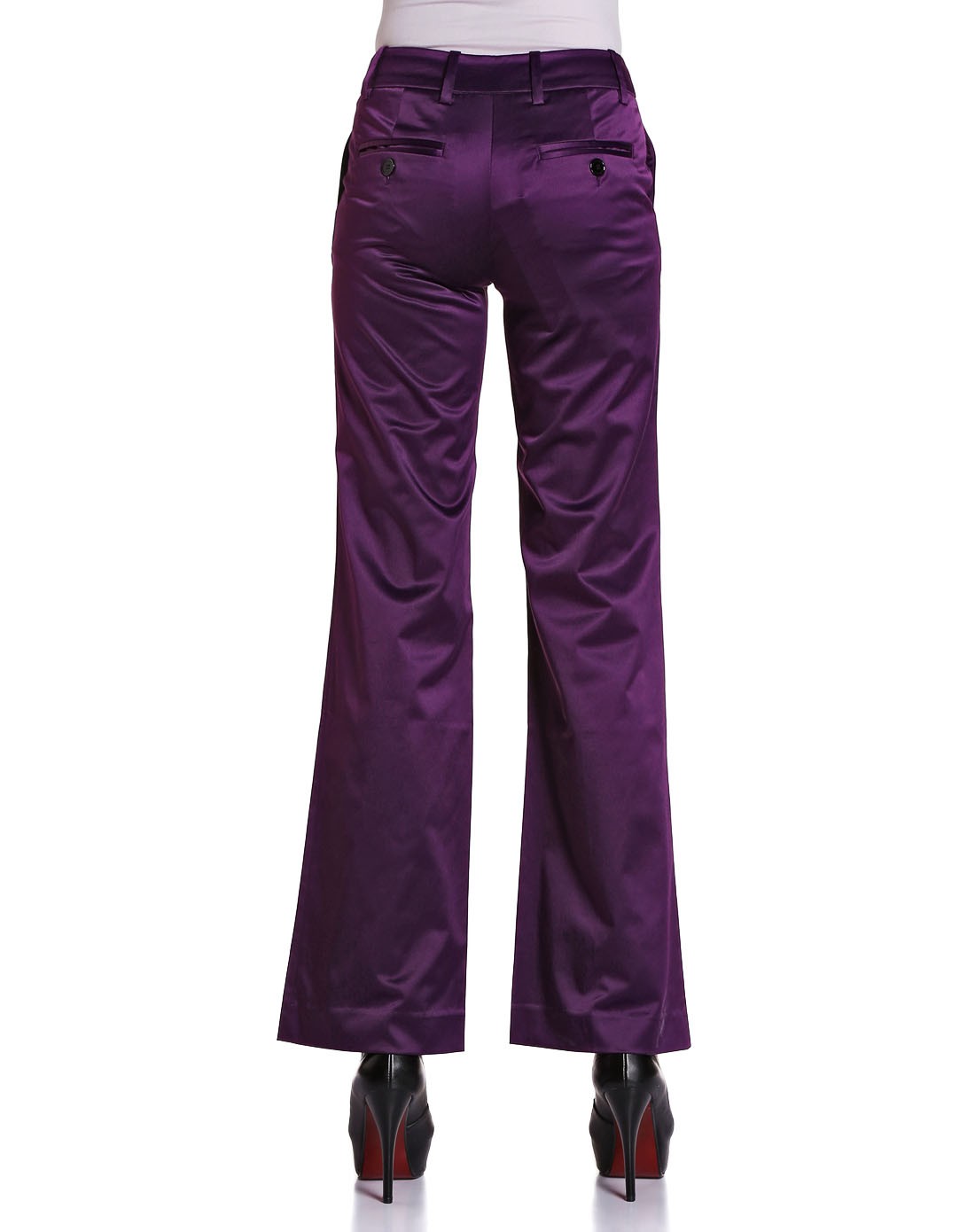 深紫色直筒阔腿长裤