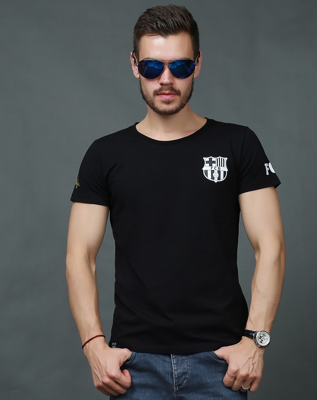 球星签名 男款homewear黑色纯棉圆领短袖衫-皮克