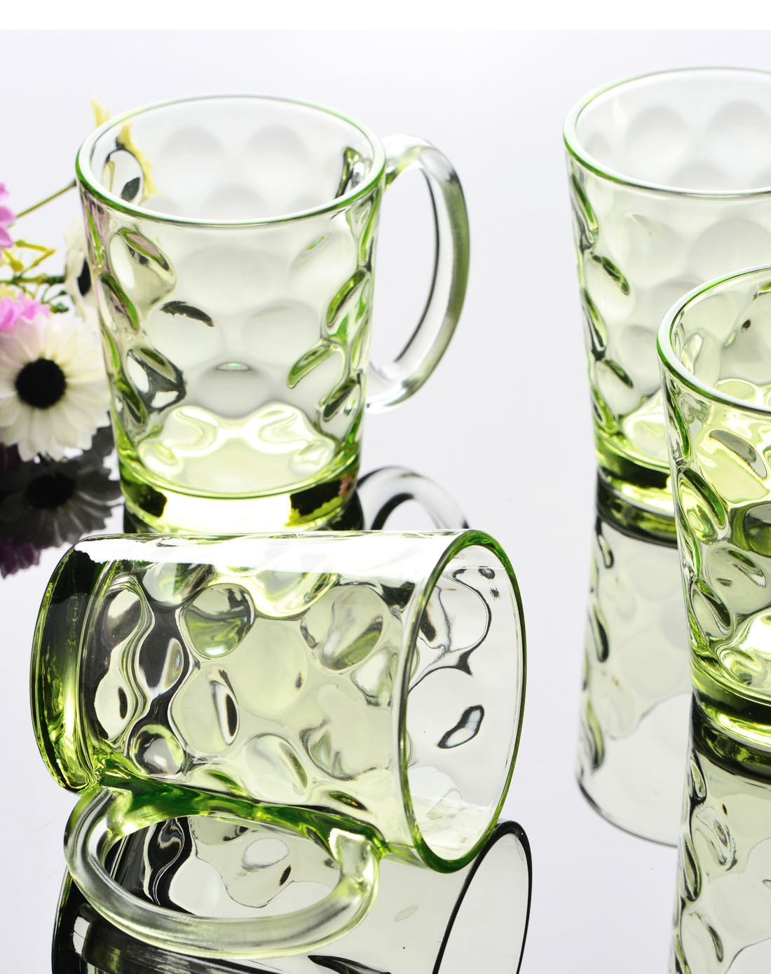 时尚炫彩珠点把杯四只装285ml(绿色)