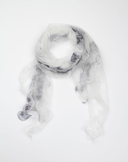 白底浅灰色花纹图案双层围巾