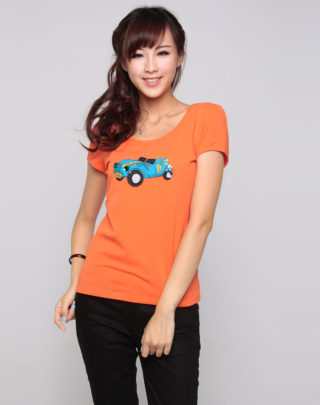 茵佳妮茵佳妮in-colour 橙红色小车图案短袖t恤5112-1225026106_唯品