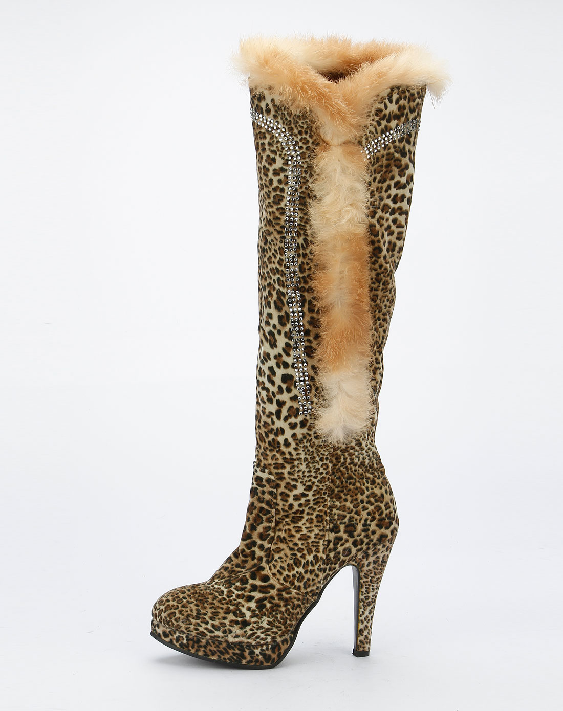 甜美女鞋专场-ggirl女款棕色豹纹时尚个性超高跟长靴