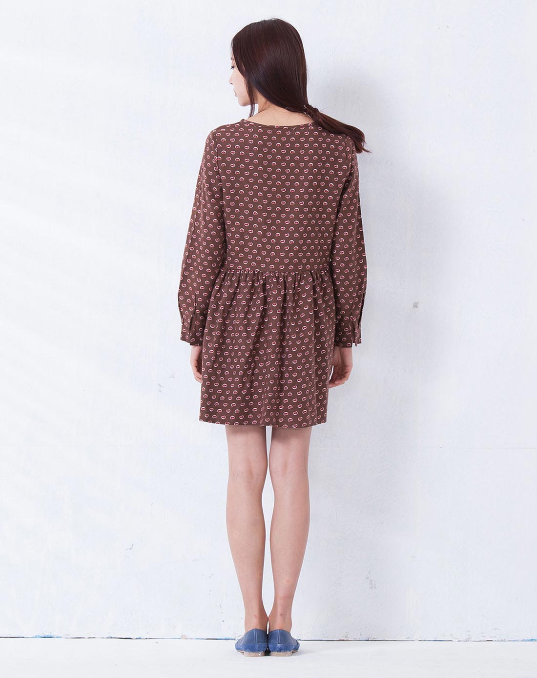 咖色 女款印花连衣裙(全棉)