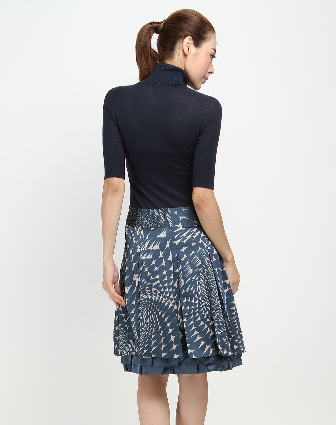 杰西jessie女装女款深蓝色高领印花时尚短袖连衣裙j8wl067b1_唯品会