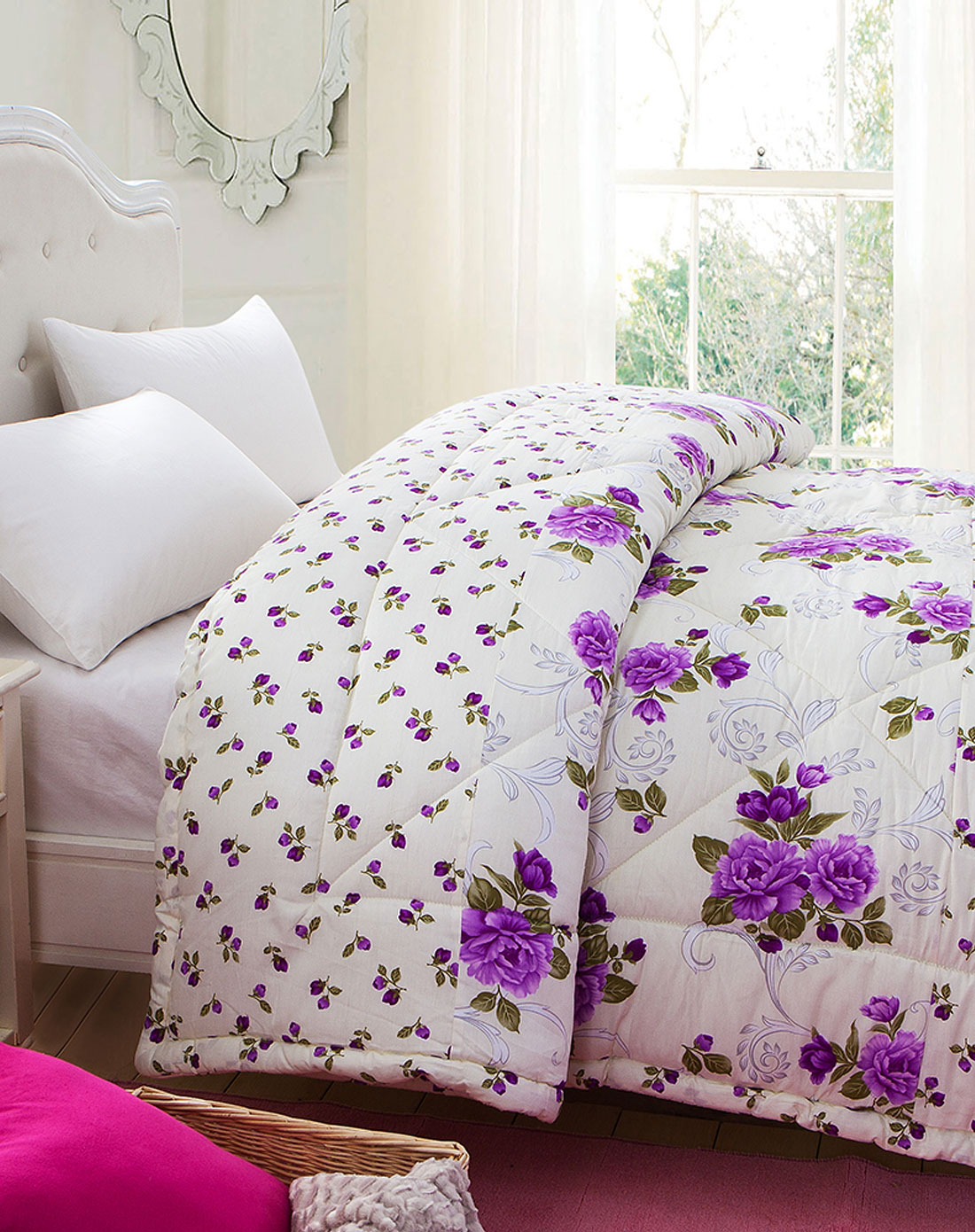 220*240cm印花被(紫花白底)