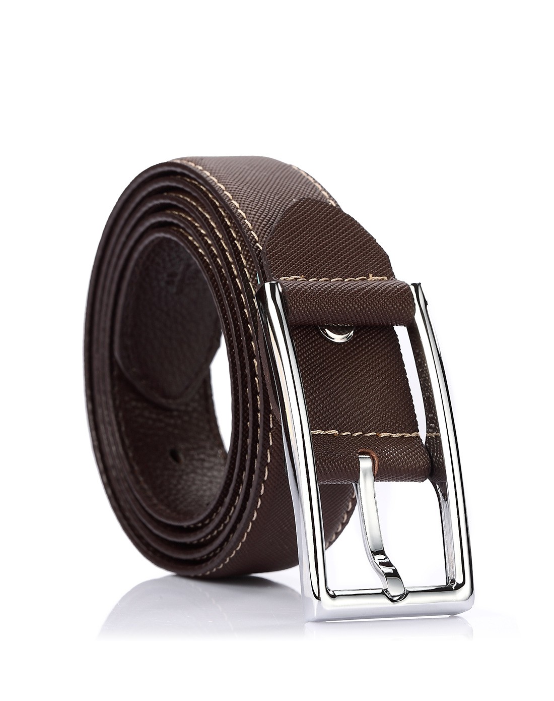 男士银色合金扣带身咖色商务休闲针扣皮带