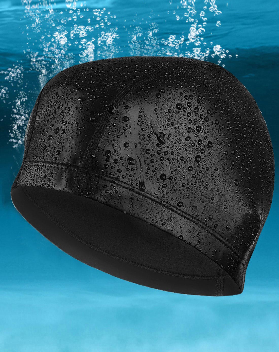 防水护耳 男女长发黑色pu涂层泳帽 经典舒适