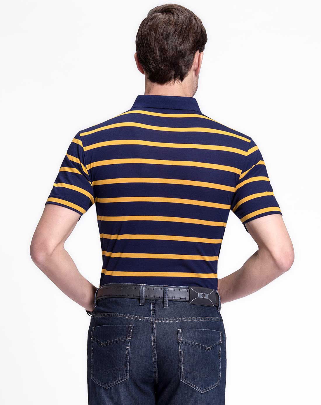 男士商务休闲金色桑蚕丝短袖t恤