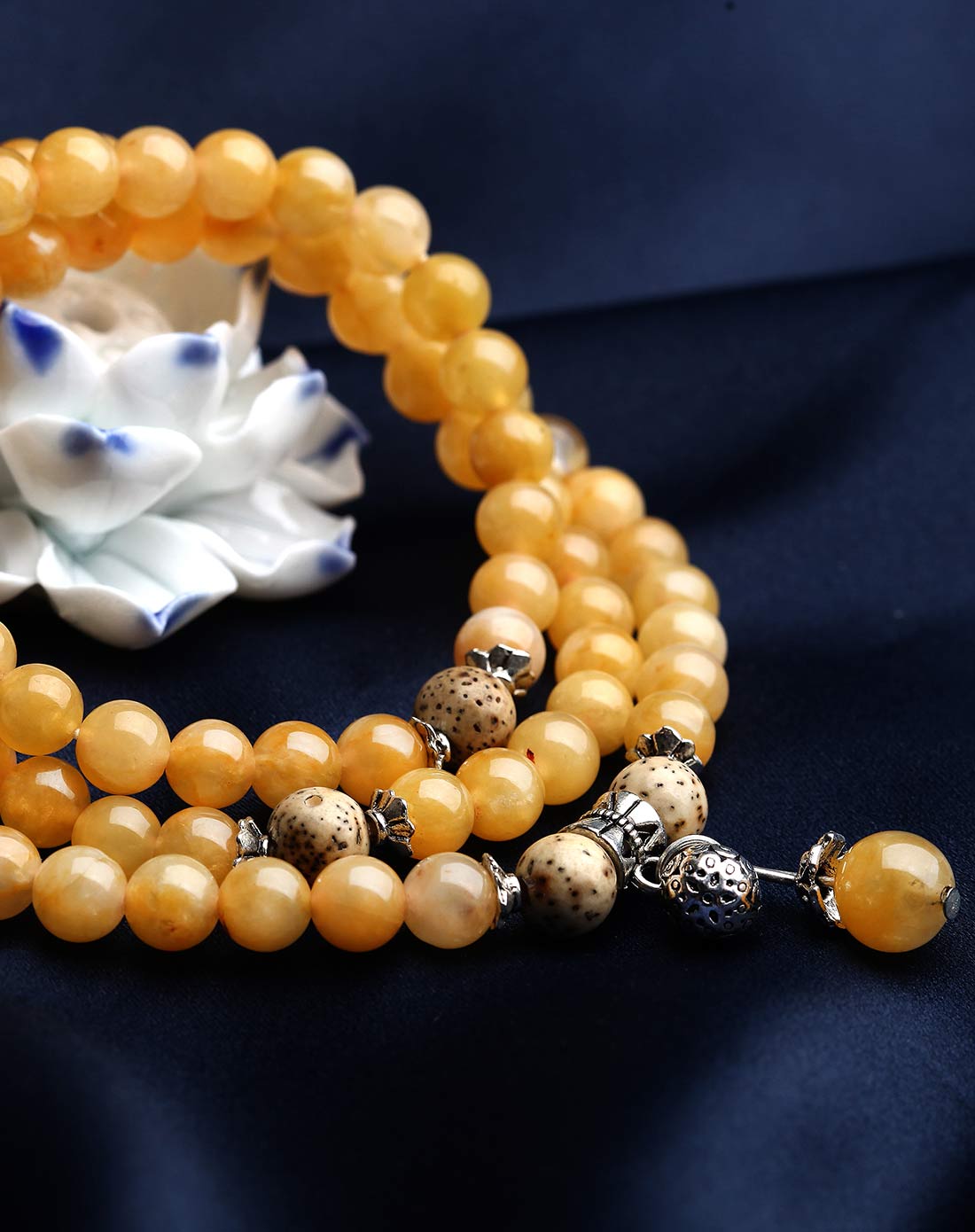 菩心玉缘-老黄玉星月菩提手链