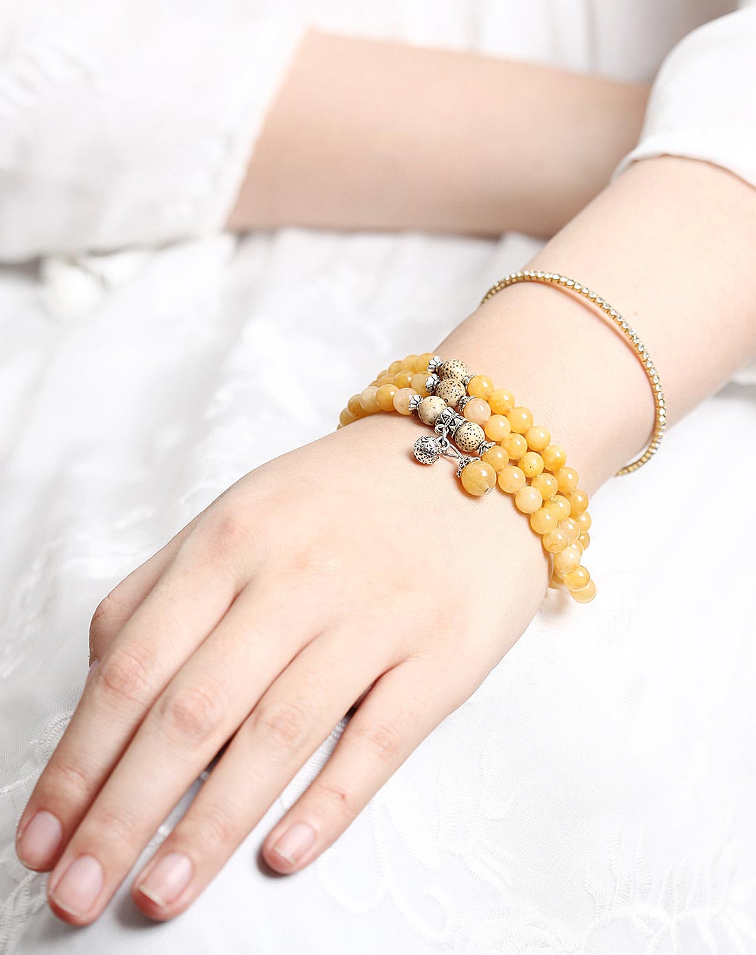 菩心玉缘-老黄玉星月菩提手链