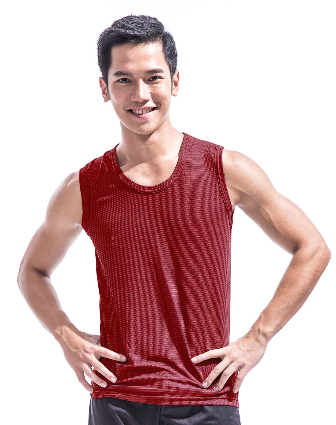 > 干爽优纤机能圆领宽肩男背心-红