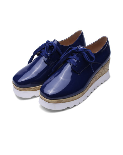 宝蓝色时尚摇滚范厚底亮皮pu鞋