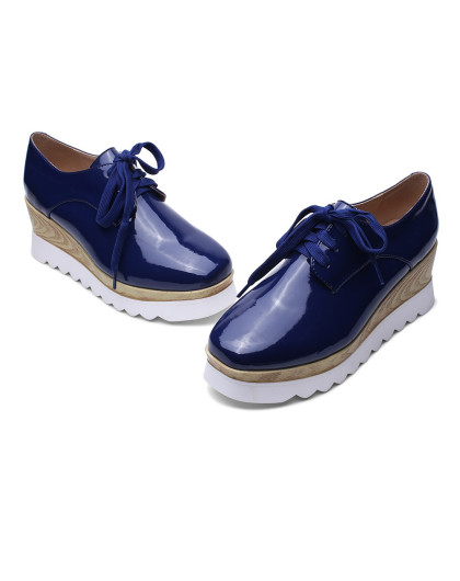 宝蓝色时尚摇滚范厚底亮皮pu鞋