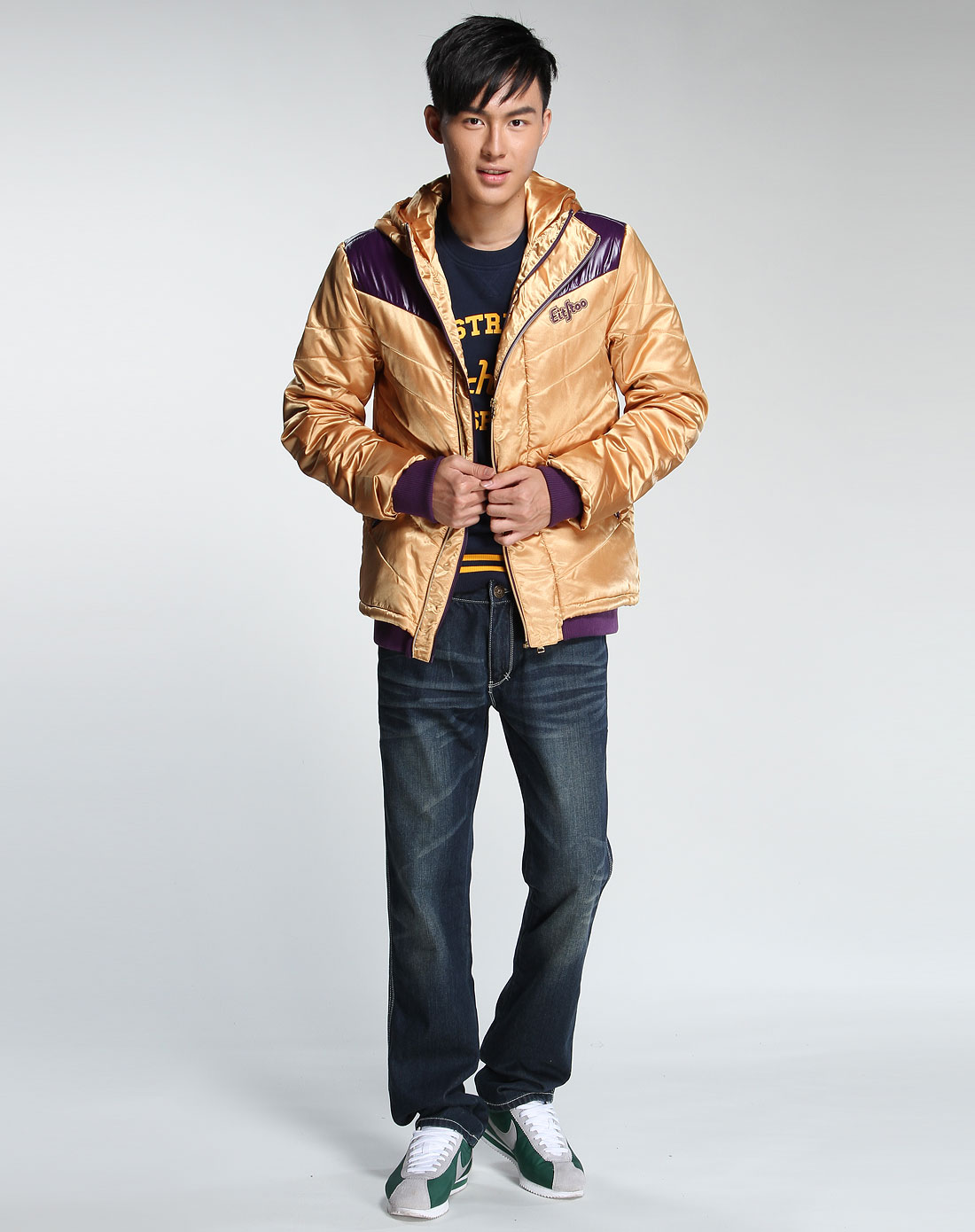 爱居兔eichitoo男装专场-金色连帽夹棉长袖外套