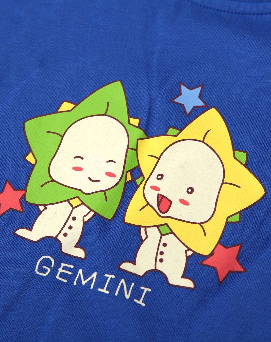 中性宝蓝色卡通双子座短袖t恤