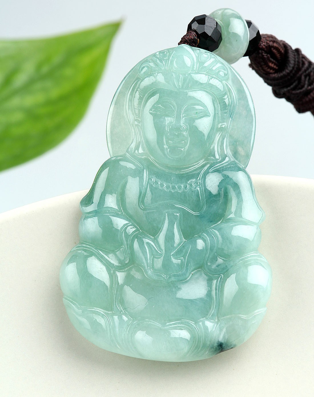 冰糯种飘翠正装观音天然a货翡翠吊坠