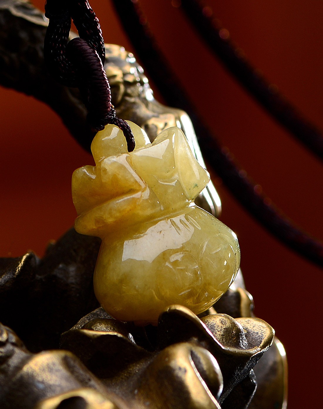 糯种黄翡饱满细腻金钱福袋天然a货翡翠吊坠