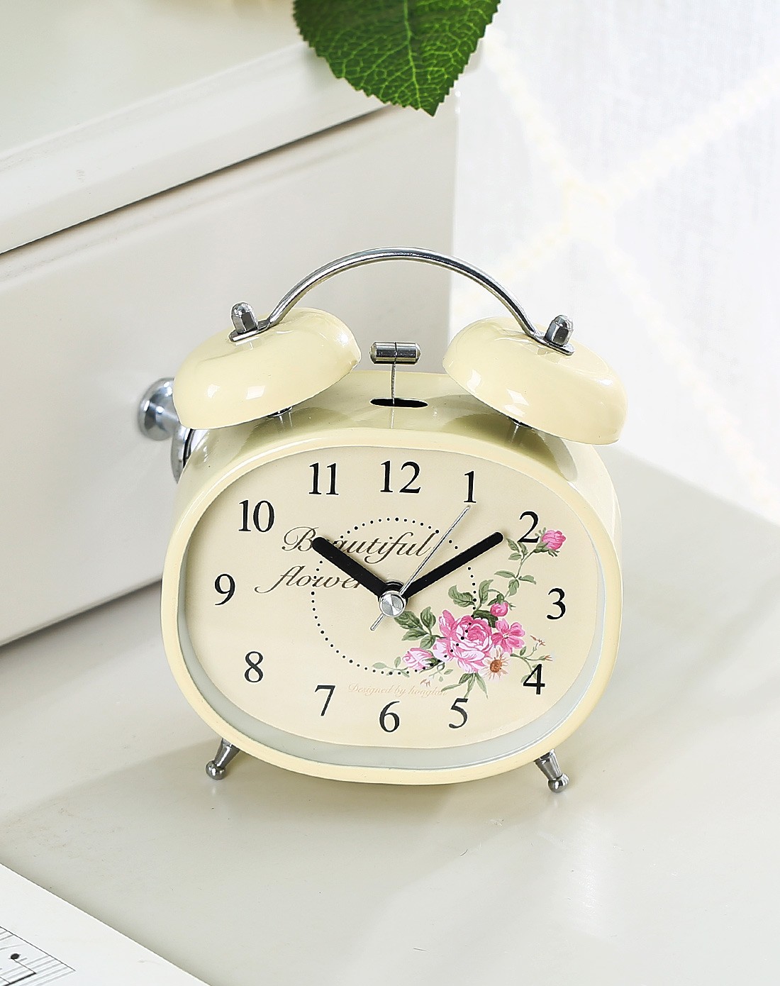 复古花纹创意扁款静音床头小闹钟