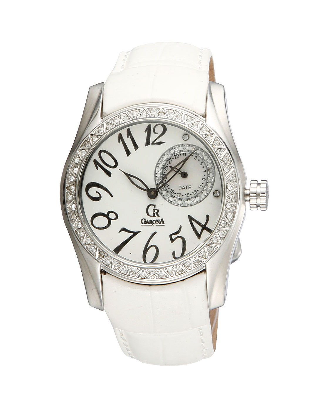 garona手表专场-女款白色数字镶钻时尚石英表