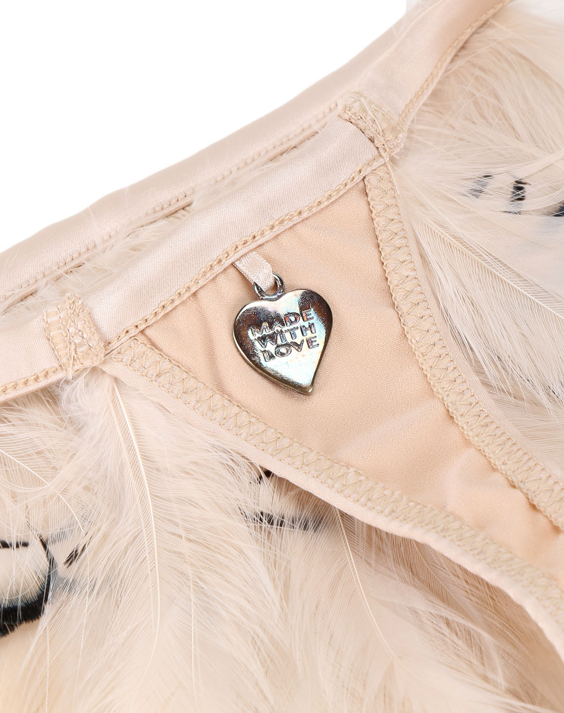 裸粉色个性羽毛装饰丁字内裤