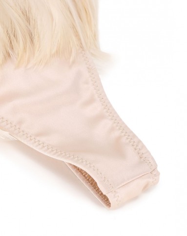 裸粉色个性羽毛装饰丁字内裤