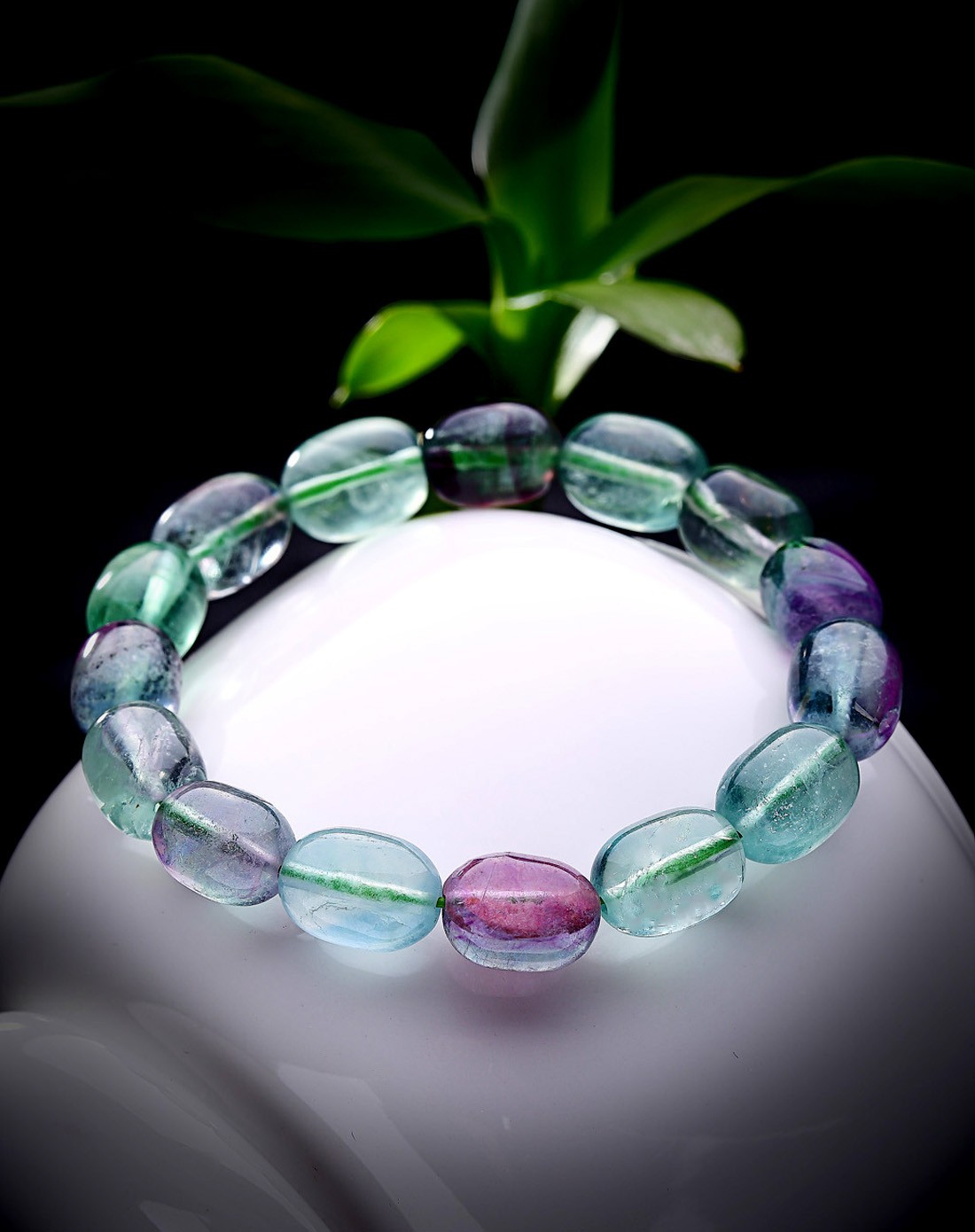 天然彩色萤石椭圆手链