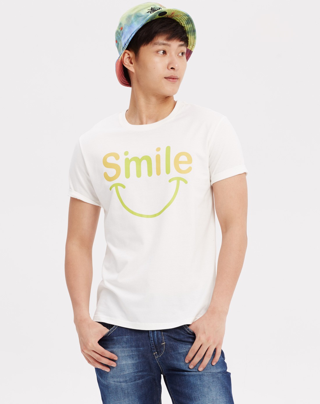 男smile笑脸印花圆领短袖恤