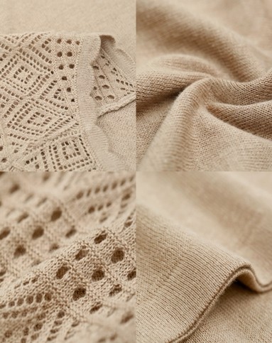 简约圆领挑空平纹短袖针织衫