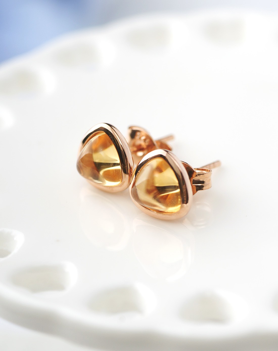 s925镀18k金镶黄水晶耳钉