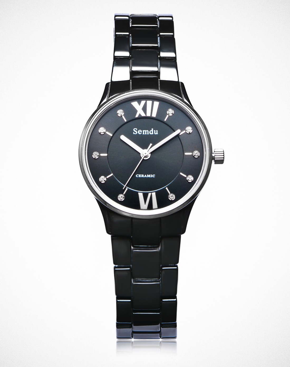 绅度semdu时尚复古 休闲黑陶瓷石英女腕表sd6029lpb_唯品会