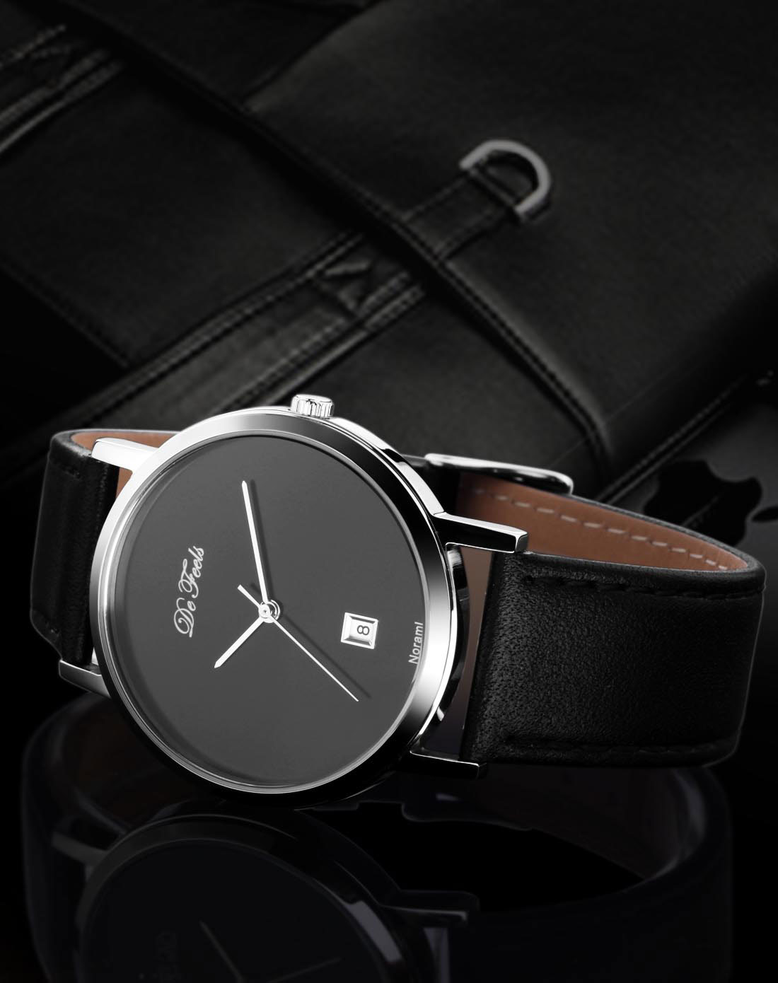 星空矿物水晶玻璃表镜黑盘皮带石英男表