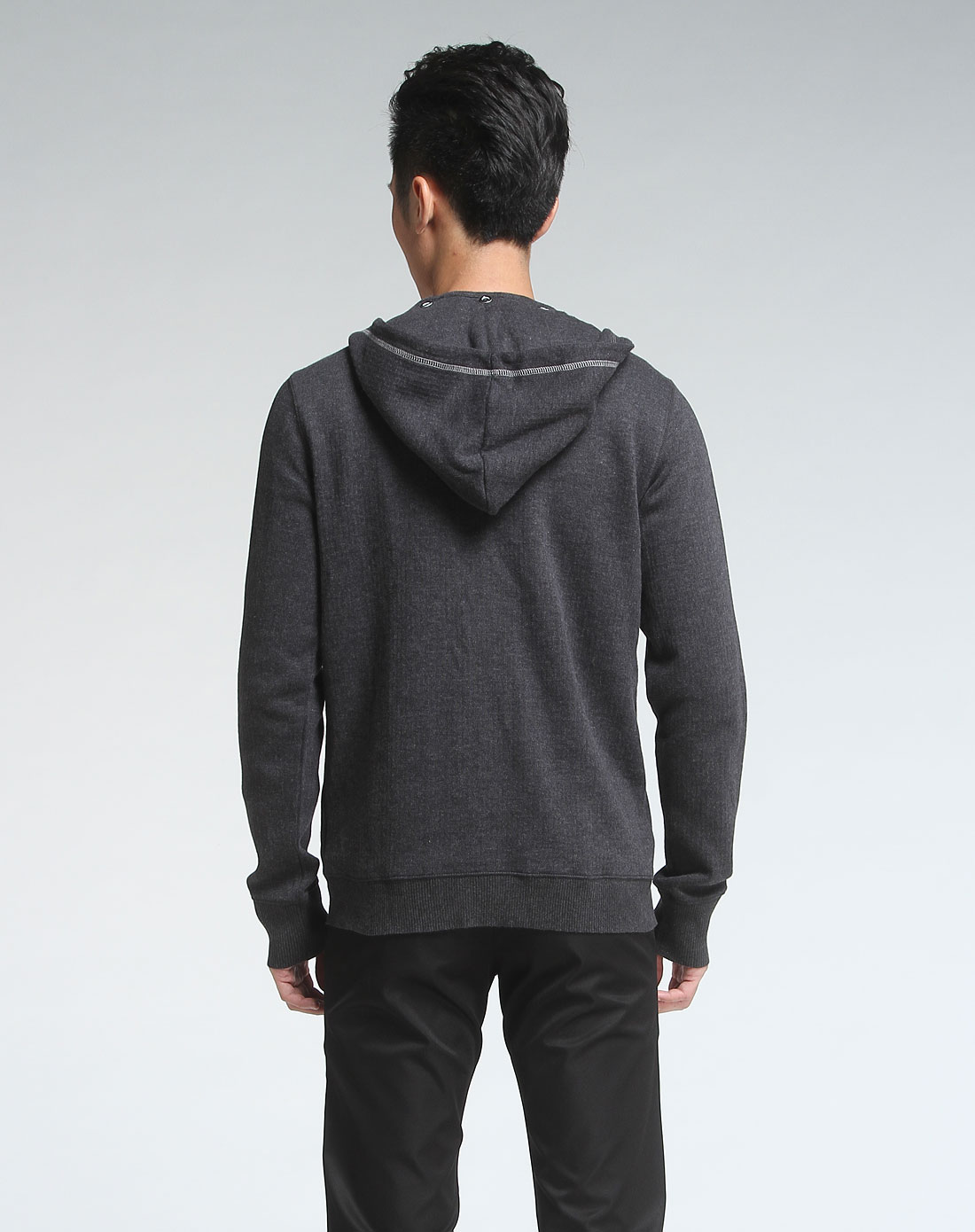 深灰色时尚连帽长袖卫衣外套