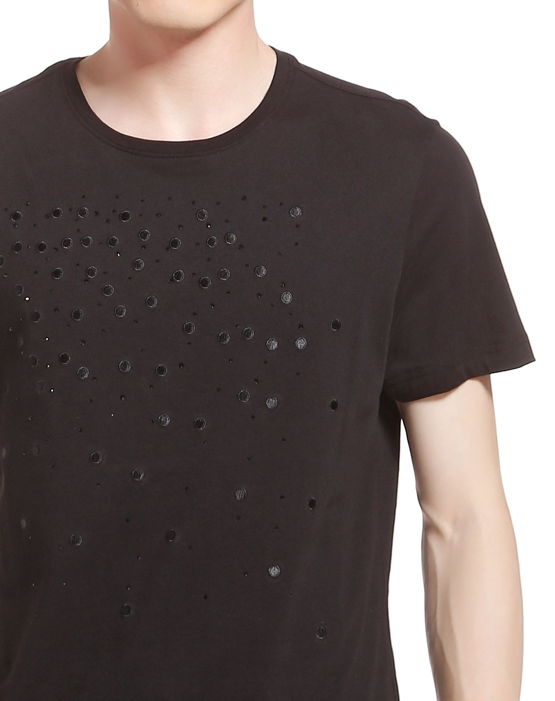 黑色百搭烫珠短袖t恤