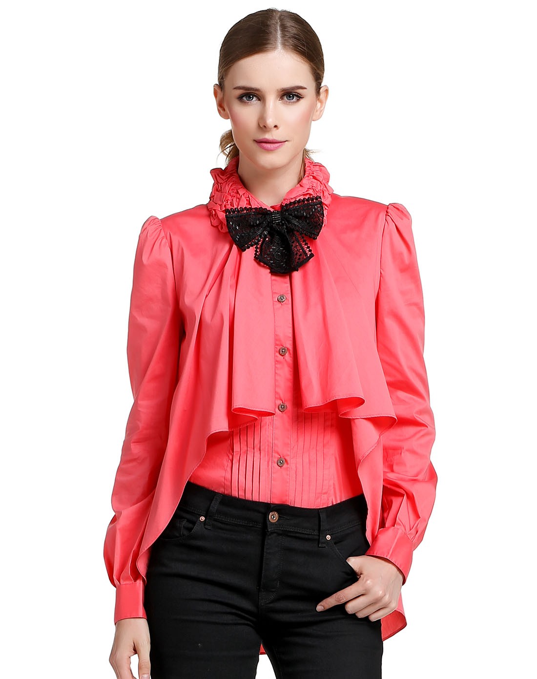 anmani桃红色气质时尚长袖连体上衣