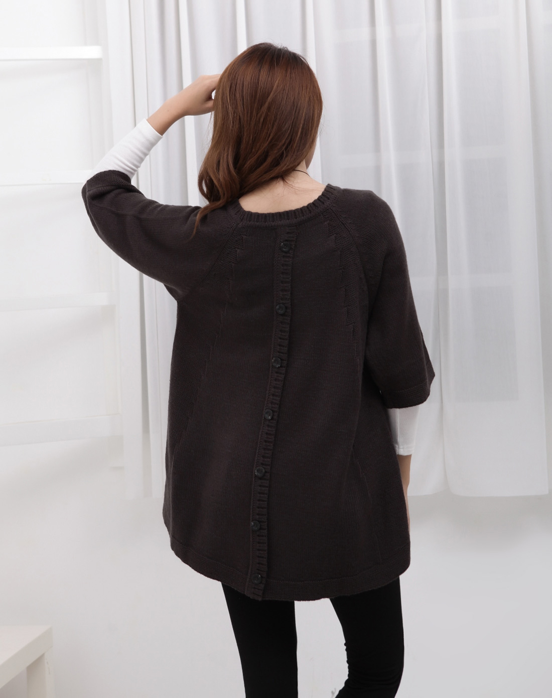 韩都衣舍hstyle女上装专场纯色七分袖毛衣ej0911-深灰色_唯品会