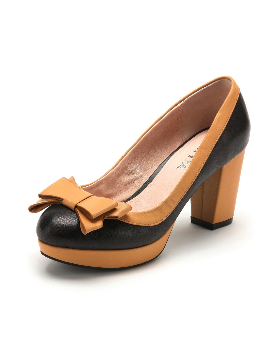 索菲娅safiya 黑色/杏色pu/羊皮可爱单鞋